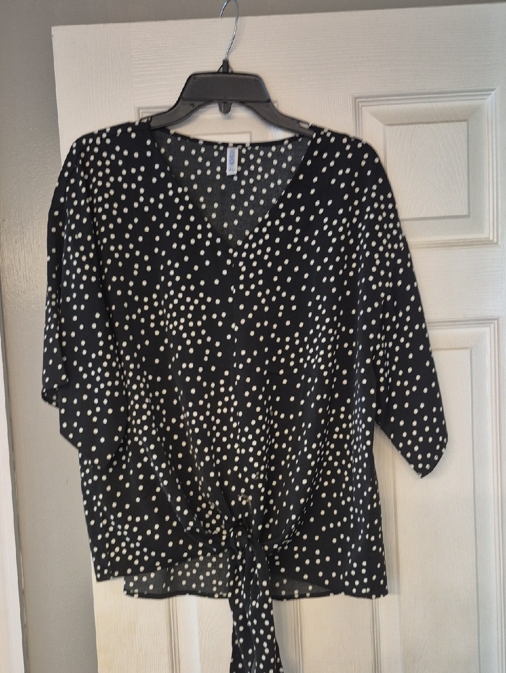 Black and White Polka Dot Tie-Front Blouse
